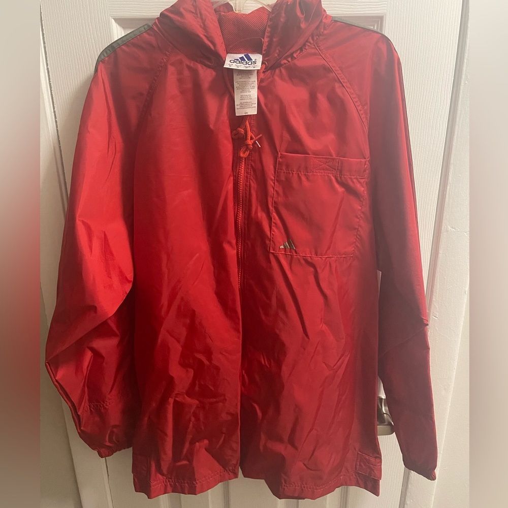 NWOT adidas red hooded windbreaker jacket Sz M